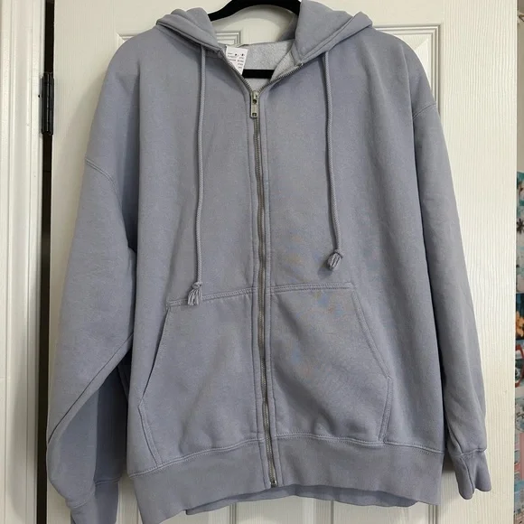 Brandy Melville John Galt Light Blue Full Zip Hoodie Sweatshirt